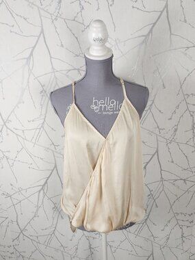 ASTR Gold Champagne Satin Strappy Surplice Tank